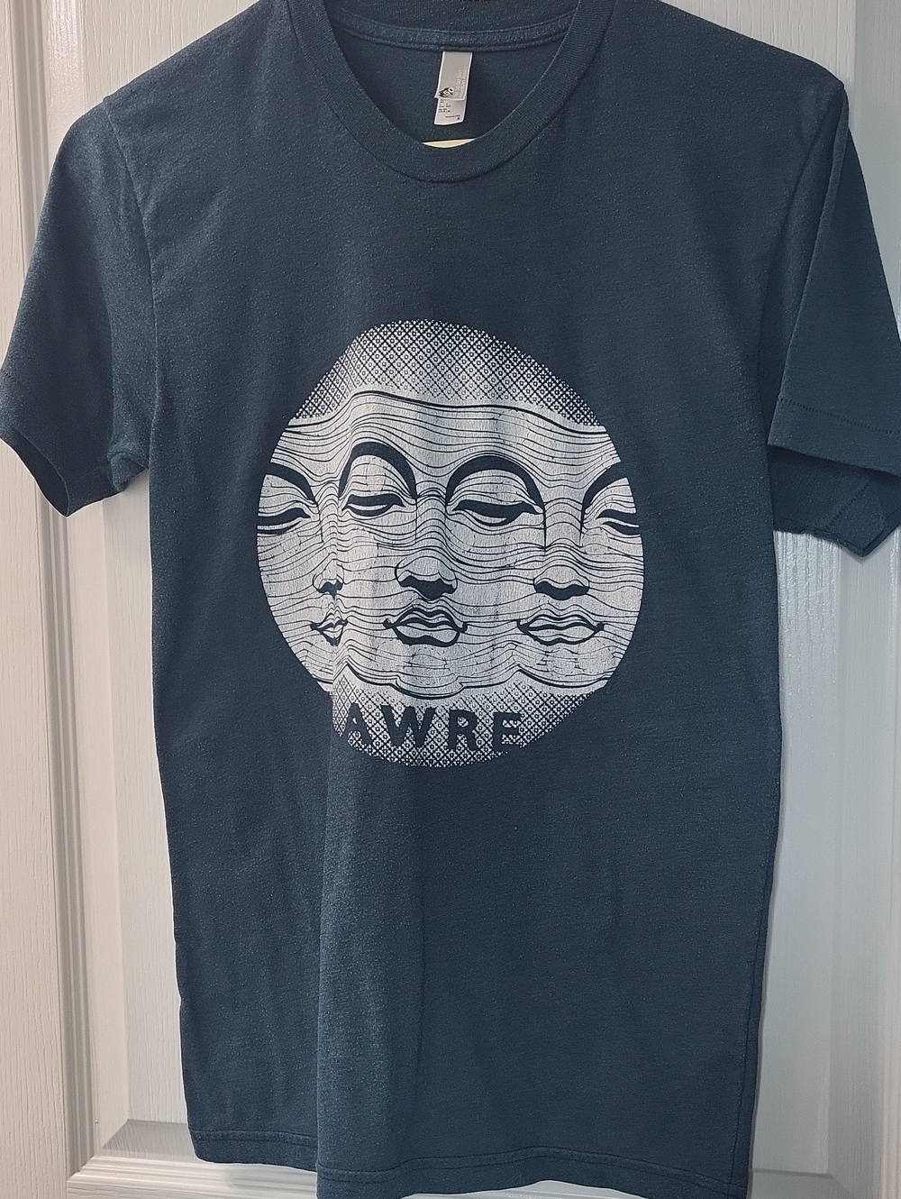American Apparel 50 50  Moon Face Heathered Teal Crewneck Tee Small